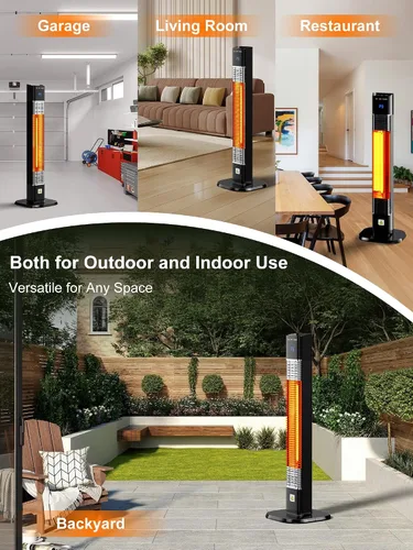 Miniatura 7 de Uthfy Calentador eléctrico para patio al aire libre, calentador infrarrojo de 1500 W con temporizador de 24 horas, control remoto, impermeable