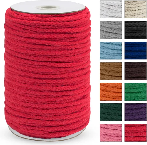 Miniatura 9 de JeogYong - Cuerda de macramé trenzada 5mm x 90m, cuerda de algodón trenzada de 8 hebras natural, cuerda de cordón de dibujo colorida para colgar