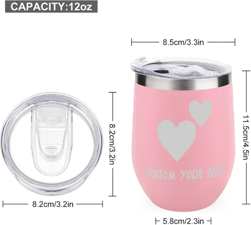 Miniatura 2 de Vaso de vino personalizado para mujer con tapa, grabado personalizado, aislados, de acero inoxidable, texto al vacío, regalos para café, vino, plata
