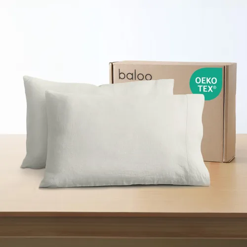 Miniatura 2 de Baloo Juego de 2 fundas de almohada 100% lino francés, color avena, 20 x 36 pulgadas, tamaño King, refrescantes, suaves y duraderas, lavables a