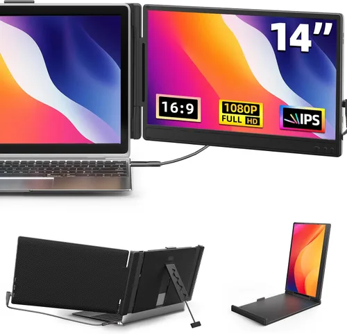 Extensor de pantalla para laptop de 14" - Extensor de monitor IPS FHD 1080P de pantalla dual, monitor portátil para laptops de 13-17" con puerto