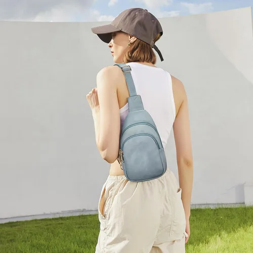 Miniatura 121 de Telena Riñonera pequeña para mujer, de cuero, cangureras, bolsa de pecho para mujer