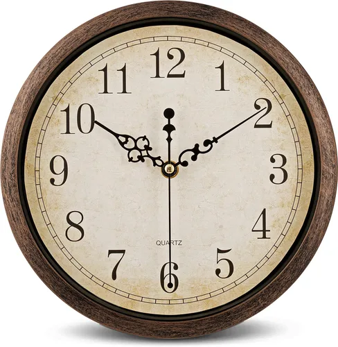 Bernhard Products - Reloj de pared vintage marrón, silencioso, de cuarzo de calidad, funciona con pilas, redondo, decorativo, fácil de leer, de 10",