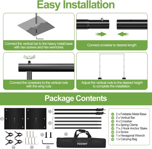Miniatura 7 de FUDESY Soporte de fondo resistente, 10 x 10 pies ajustable para fondo de fotos, kit de sistema de soporte con base de acero, kit de soporte de fondo