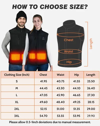 Miniatura 6 de FUNPRO Chaleco térmico para hombres y mujeres, chaleco de calefacción eléctrica resistente al viento, chaqueta deportiva sin mangas Softshell