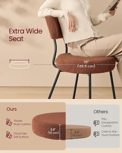 Miniatura 3 de VASAGLE Juego de 2 sillas de comedor de bouclé, sillas tapizadas para cocina y sala de estar con respaldo curvo y estructura de acero, modernas