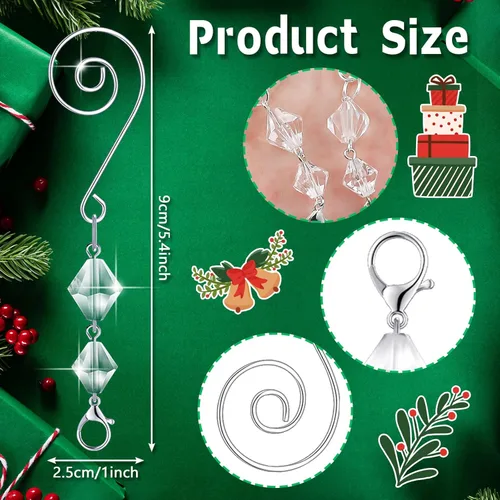 Miniatura 2 de Bucherry 100 piezas de ganchos para adornos de árbol, ganchos decorativos de acrílico transparente con alambre en forma de S y pinzas de langosta