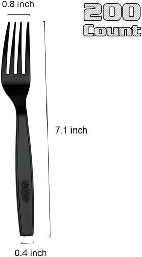 Miniatura 2 de MOACOCK 200 tenedores de plástico negro, tenedores de plástico resistentes, juego de tenedores desechables para suministros de fiesta de boda, uso