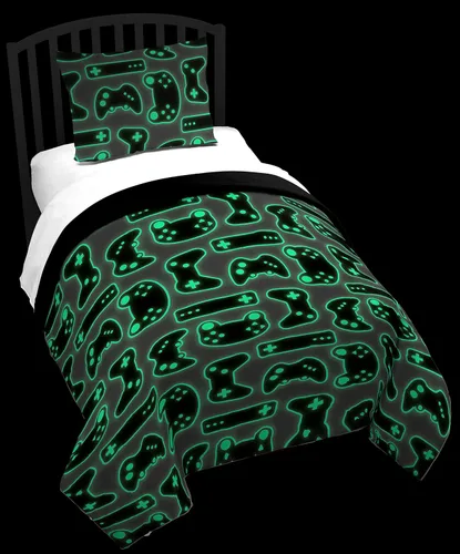 Miniatura 3 de Jay Franco Trend Collector Game On Glow in the Dark - Juego de edredón y funda de almohada tamaño individual, ropa de cama súper suave para niños