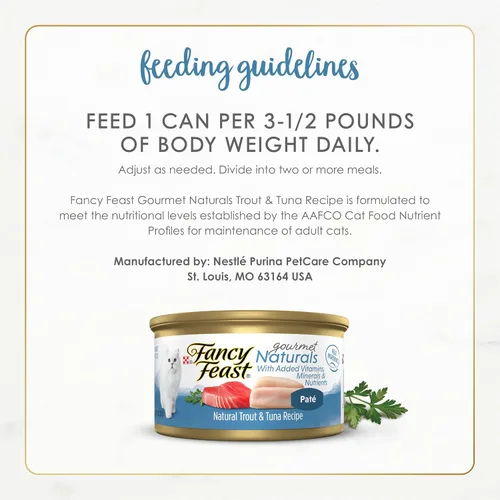 Miniatura 7 de Purina Fancy Feast Gourmet Naturals - Alimento húmedo en paté para gatos, sin cereales, receta de trucha y atún (paquete de 12 unidades) latas de 3