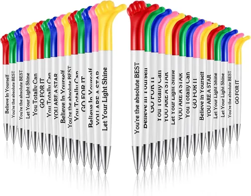 Geyee 30 bolígrafos Thumbs Up a granel, bolígrafos divertidos de afirmación, citas inspiradoras, mensajes motivacionales, bolígrafo, regalos