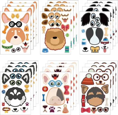 Miniatura 29 de 24 hojas de calcomanías de abeja para hacer una cara, lindos juegos de fiesta de animales, calcomanías para mezclar y combinar, haz tus propias vaca