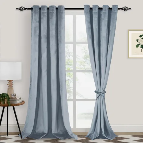 Miniatura 37 de XWZO Cortinas de terciopelo azul de 63 pulgadas de largo, elegantes cortinas de lujo suaves para sala de estar, aislamiento térmico, oscurecimiento