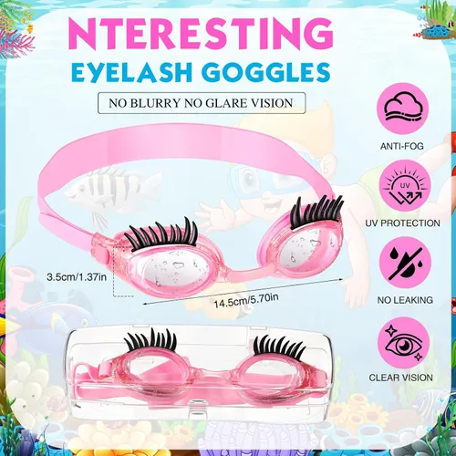 Miniatura 2 de Konohan Gafas de natación para niños, pestañas para niñas, divertidas gafas de natación sin fugas, antivaho y UV para extensiones de pestañas Varios