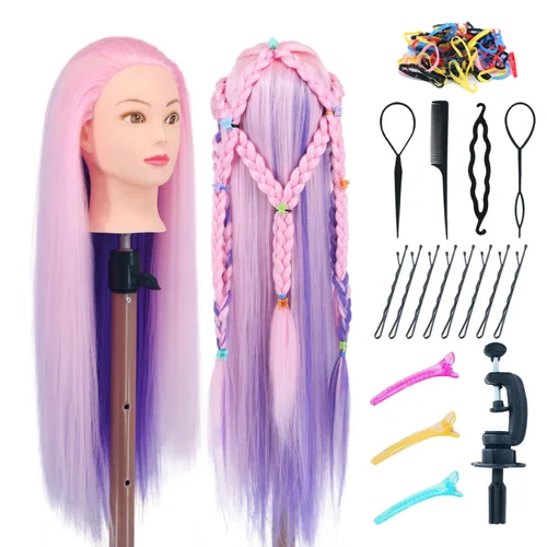 Miniatura 9 de Eumos Cabeza de Maniquí con Cabello, Cabeza de Entrenamiento de 29'' para Trenzado, Cabeza de Muñeca para Peinado, Maniquí de Cosmetología, Cabeza