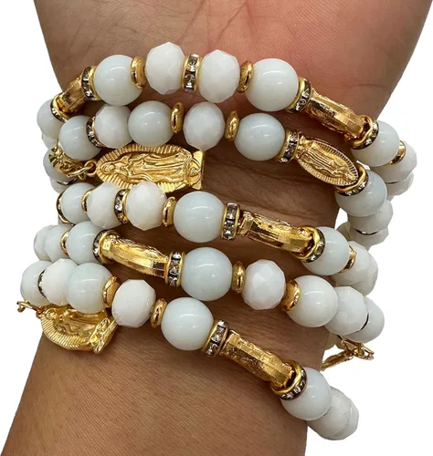 Miniatura 6 de Pulsera Rosario Lady Guadalupe Blanca – Bautizo Favor/Virgen De Guadalupe/Bautizo Recuerdos de Bautizo/Quinceañera/Baby Shower – 12 PCS