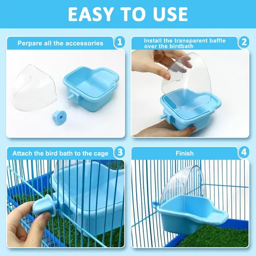 Miniatura 3 de Caja de baño para pájaros colgante, juguete de periquitos, bañeras enjauladas, tina de loro para ducha de agua, alimentador de alimentos, bandeja