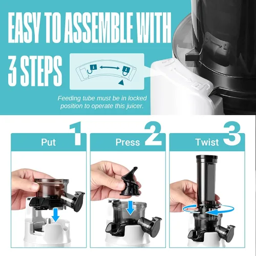 Miniatura 6 de Ventray Ginnie - Mini exprimidor de prensa en frío, pequeño exprimidor lento para verduras y frutas, alto rendimiento de jugo, fácil de limpiar