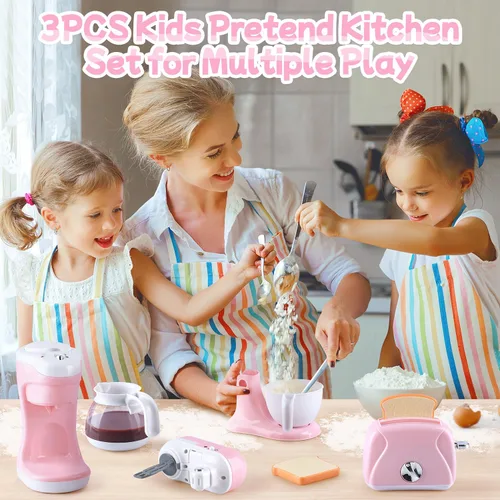 Miniatura 2 de Juguetes de electrodomésticos de cocina, juego de accesorios de cocina para niños, juguetes de cocina de simulación para niños de 4 a 8 años, Rosa