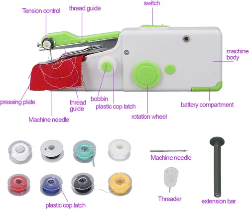 Miniatura 4 de Diydeg Máquina de coser de mano, mini máquina de coser eléctrica portátil, ergonómica, alimentada por batería, herramienta de reparación portátil