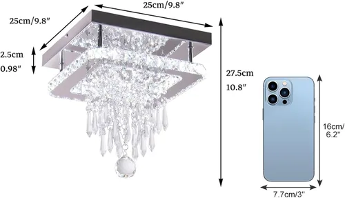 Miniatura 7 de Candelabro cuadrado de cristal moderno, lámpara LED de techo de cristal empotrada para comedor, dormitorio, sala de estar, pasillo (blanco)