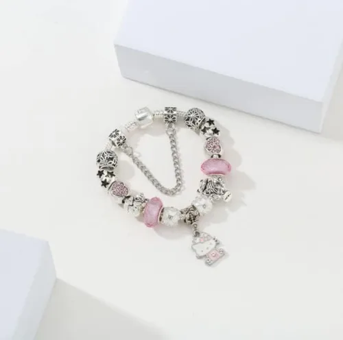 Miniatura 3 de Vnsport Hello Kitty Charms Pulsera DIY Joyería de Moda VN01, Plata, Aleación.