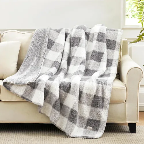 Miniatura 12 de Cozy Bliss Manta Sherpa de lujo para sofá, manta gruesa reversible de cuadros Buffalo de alta calidad, cálida y acogedora manta suave para el hogar