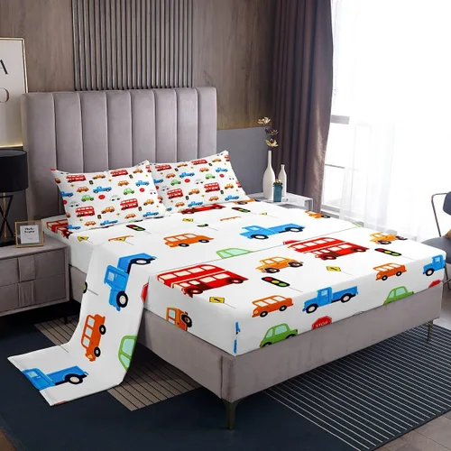 Miniatura 9 de Erosebridal Juego de sábanas de coche de policía para niños, tamaño individual, camión de bomberos, ambulancia, juego de sábanas de dibujos animados