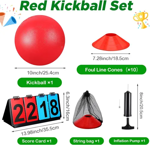 Miniatura 2 de Jenaai 18 piezas juego de kickball deportivo incluye pelota de parque infantil 5 bases de goma para tirar bomba de balón marcador bolsa de red 10