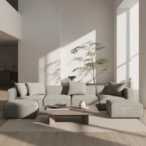 Miniatura 15 de Acanva Juego de Sofá Seccional Modular de Lujo para Sala de Estar, Sofá de Estilo Moderno Minimalista con Otomana y Chaise, Forma de L, Gris
