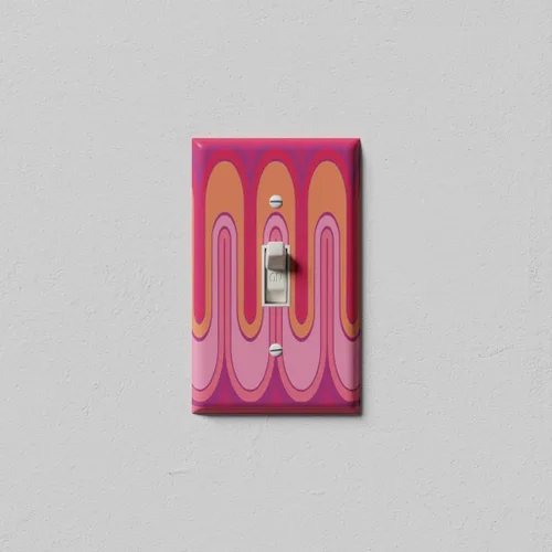 Miniatura 5 de Cubierta decorativa para interruptor de luz con ondas retro rojas, placa de pared de palanca individual Single Toggle