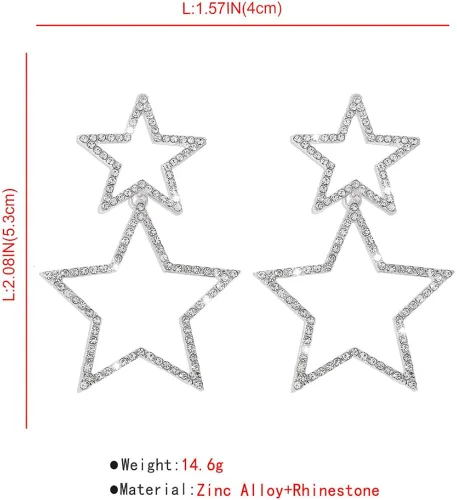 Miniatura 6 de Rhinestone Big Star Dangle Earrings for Women Girls Hypoallergenic Crystal Long Tassel Stars Charms Drop Dangling Stud Fashion Lightweight Festival