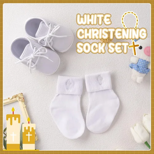Miniatura 3 de Booulfi Calcetines para bebé, botines blancos para recién nacidos, zapatos de bautizo, calcetines para bebé, bautizo, trajes de Pascua