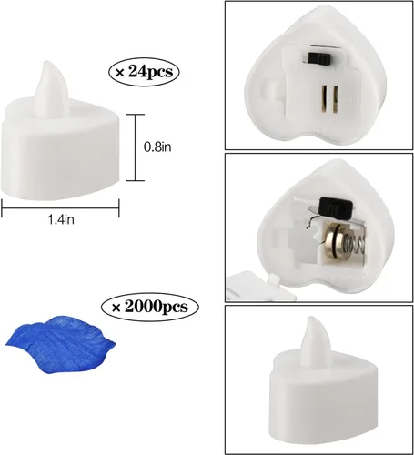 Miniatura 7 de KOABY 1000 piezas pétalos de rosa artificiales azules con kit de 12 luces LED azules de té, para decoración