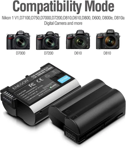 Miniatura 3 de ENEGON Baterías EN-EL15C (paquete de 2) y kit de cargador dual LED inteligente para Nikon ZF Z6, Z7 Z8 D7500 D7000, D7100, D7200 D500, D600, D610