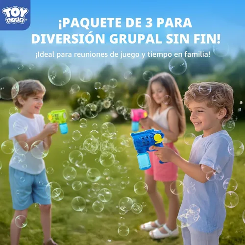 Miniatura 2 de TOY Life Paquete de 3 pistolas de burbujas para niños, soplador automático de burbujas, a prueba de fugas y ligeras, juguetes de verano al aire