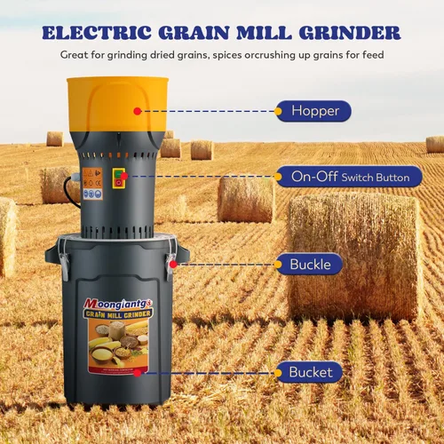 Miniatura 3 de Moongiantgo Molino de grano molinillo eléctrico de maíz de 1300 W, molino de cereales secos, desprendible, cubo y tolva de 6.6 galones, con 5