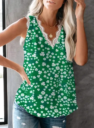 Miniatura 153 de VIISHOW - Camiseta sin mangas, sexy, con cuello en V y bordes de encaje para mujer, camisola de vestir, camisas de gasa, sin mangas, casuales