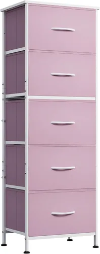 Miniatura 8 de WLIVE Cómoda de tela, cómodas altas de 5 cajones para dormitorio, organizador de cómoda de almacenamiento con cajones de tela, parte superior