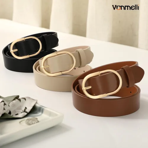 Miniatura 50 de VONMELLI Paquete de 3 cinturones de mujer para pantalones vaqueros, cinturón de vestir con hebilla dorada