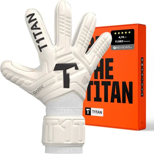 Miniatura 9 de T1TAN Classic 1.0 - Guantes de portero blancos, con protección para los dedos, guantes de portero de fútbol para adultos, guantes profesionales