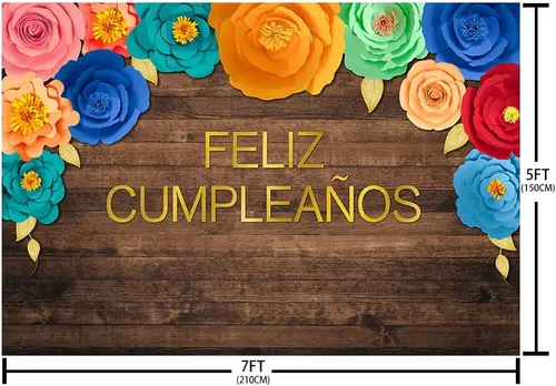 Miniatura 5 de AIBIIN Telón de fondo de Feliz Cumpleaños de 7 x 5 pies, temática de fiesta mexicana, fiesta de cumpleaños, fondo de fotografía de madera rústica
