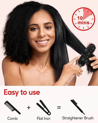 Miniatura 2 de Terviiix Cepillo alisador de cabello oro rosa, peine iónico antiencrespamiento con calentador MCH, 13 ajustes de calor, calentamiento rápido 20S
