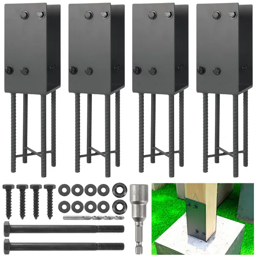 Miniatura 11 de 4"x4" (Real 3.5"x3.5") Soporte de poste en U de acero inoxidable, anclaje de poste para hormigón húmedo, soporte de base de poste resistente