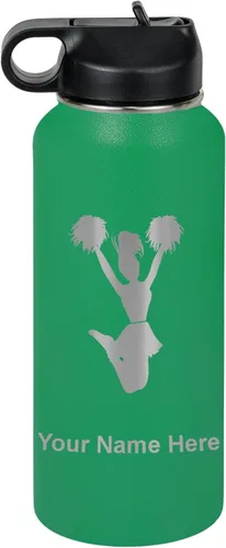 Miniatura 35 de LaserGram Botella de agua personalizada, animadora, acero inoxidable de doble pared aislada al vacío con popote superior, regalo grabado