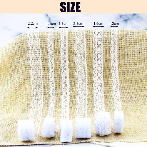 Miniatura 2 de 60 yardas, 12 rollos de cinta de encaje blanca con varios patrones de ganchillo y costura, diseños florales vintage, ideal para bricolaje, envoltura