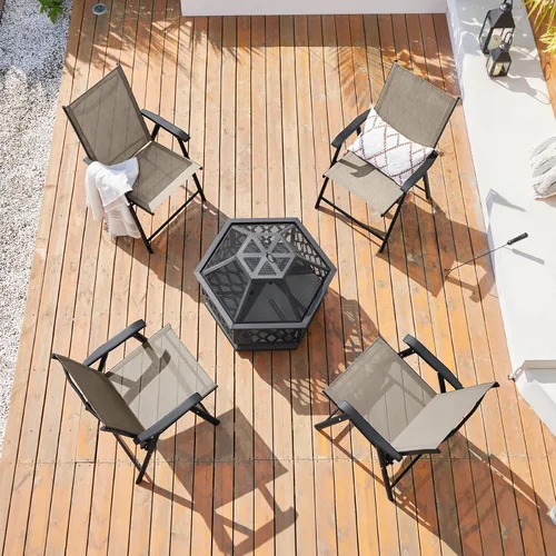 Miniatura 2 de Yaheetech Juego de 4 sillas de patio al aire libre, sillas de comedor portátiles con reposabrazos para campamento, césped, playa, sillas plegables