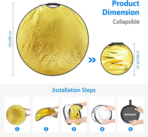 Miniatura 6 de Neewer Reflector de luz portátil redondo 5 en 1 de 32 pulgadas/31.5 in, multidisco plegable con un solo agarre y bolsa para iluminación