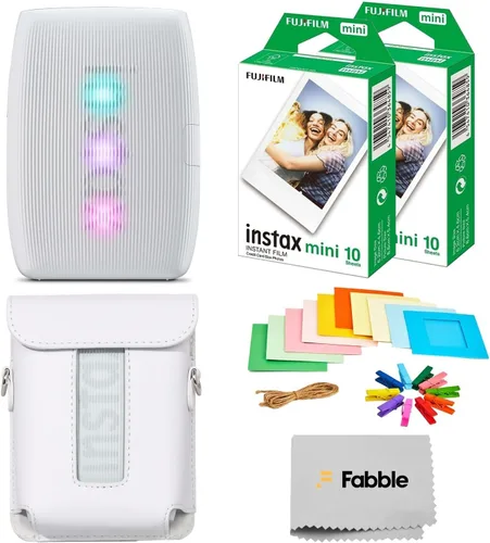 Fujifilm Instax Mini Link 3 Impresora para smartphone - Paquete de color blanco arcilla con estuche protector, película instantánea pack doble (20