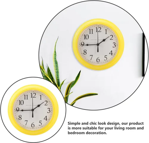 Miniatura 6 de ULTECHNOVO Reloj de pared redondo silencioso sin tictac de 9.84 pulgadas, color amarillo, diseño moderno para cocina, dormitorio, sala de estar